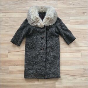 Vintage 60s/70s long wool coat with genuine fox fur collar - womens XL (ish)